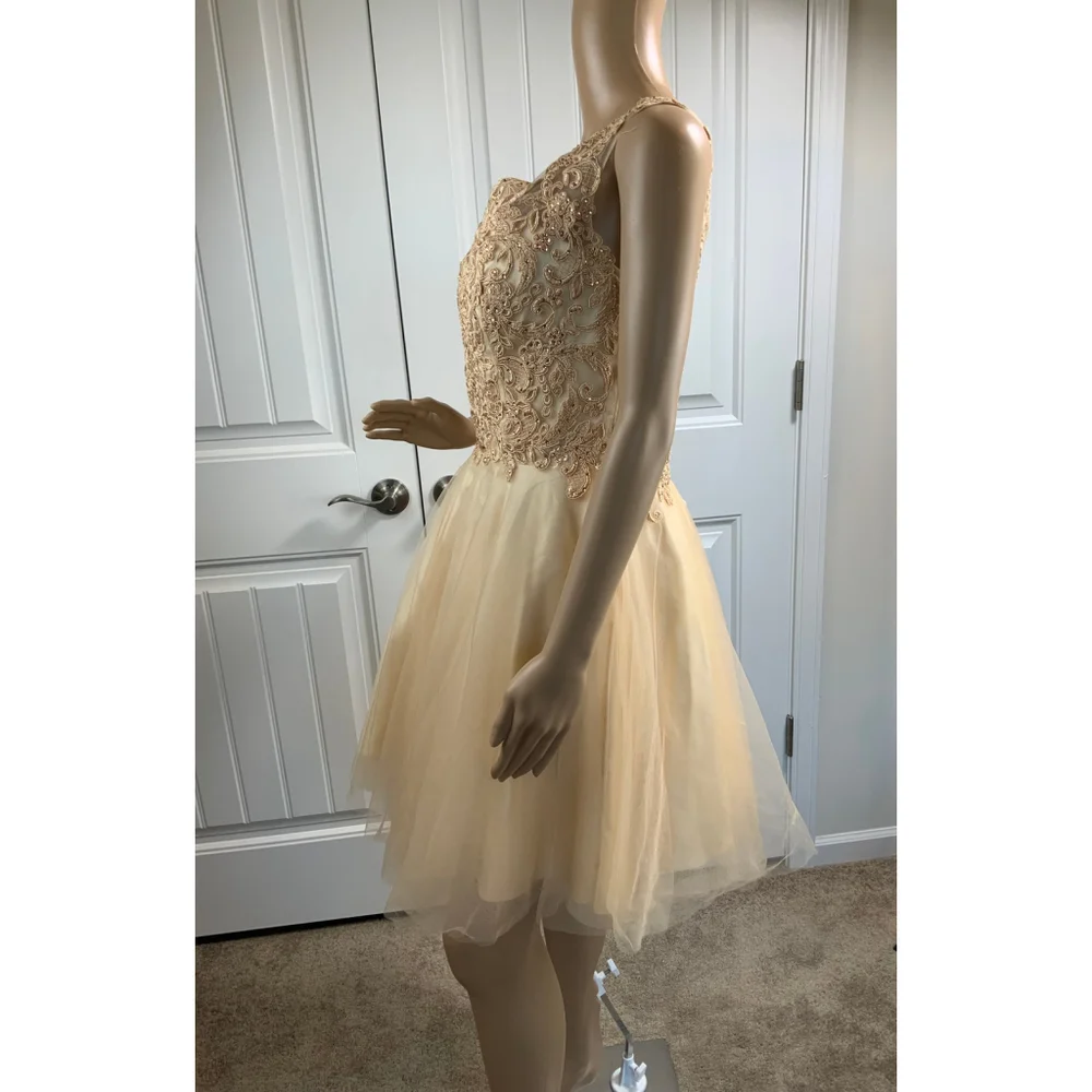 Ed Young Woman's Dress Bodice Size L Beige Gold Beading Detail Babydoll Girlhood